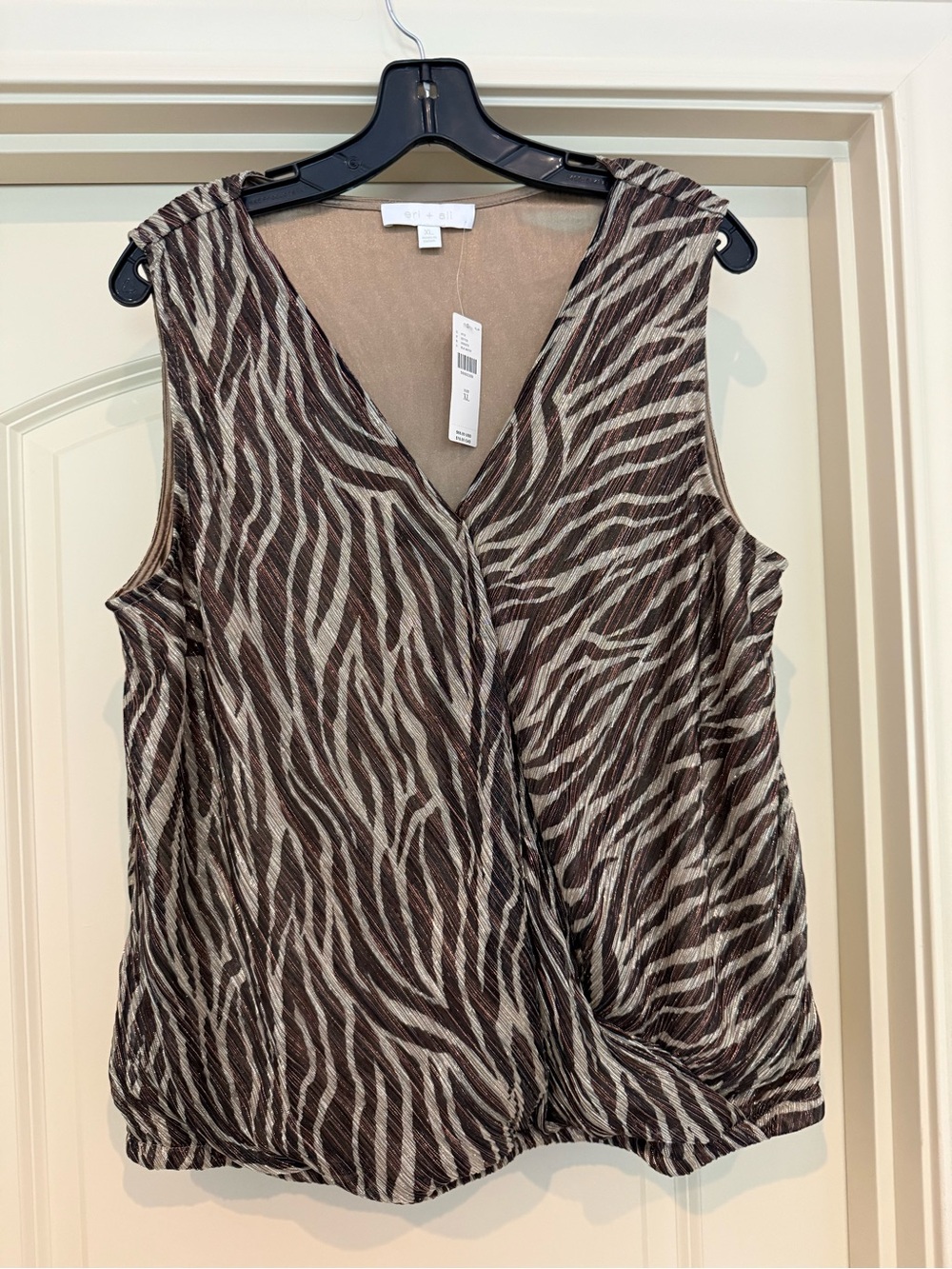 Zebra-Print Wrap Front Sleeveless Camisole - Brown/Cream